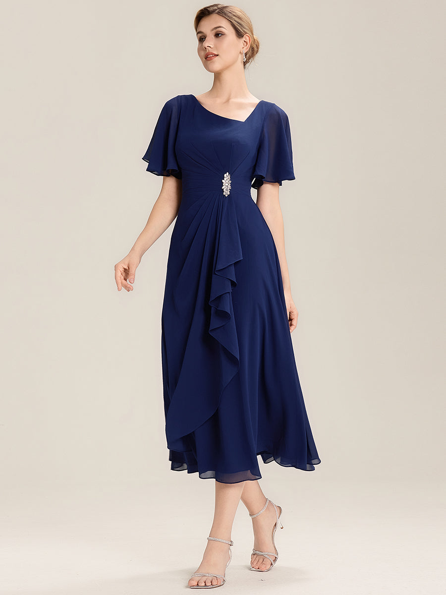 ever LILOU| Pleated Chiffon Ruffle Sleeve Midi Dress