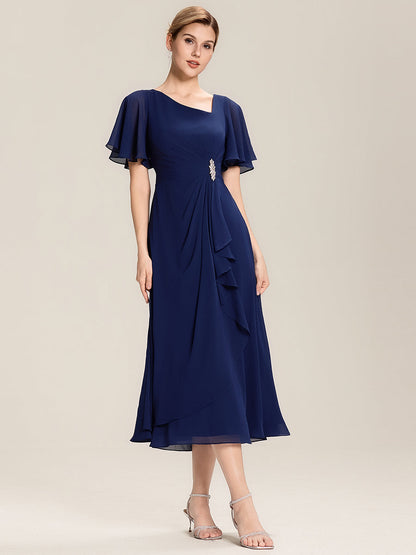 ever LILOU| Pleated Chiffon Ruffle Sleeve Midi Dress
