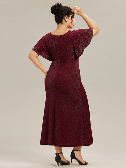 ever FATE| Plus Size Sequin Flutter Sleeve Formal Dress
