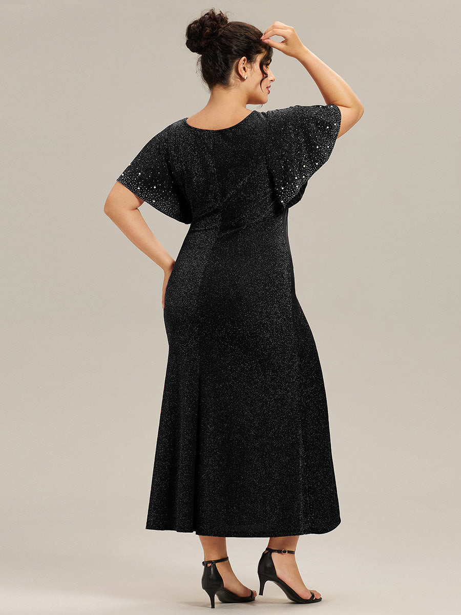 ever FATE| Plus Size Sequin Flutter Sleeve Formal Dress