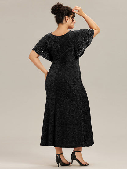 ever FATE| Plus Size Sequin Flutter Sleeve Formal Dress
