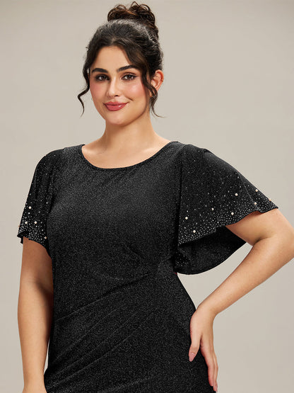 ever FATE| Plus Size Sequin Flutter Sleeve Formal Dress