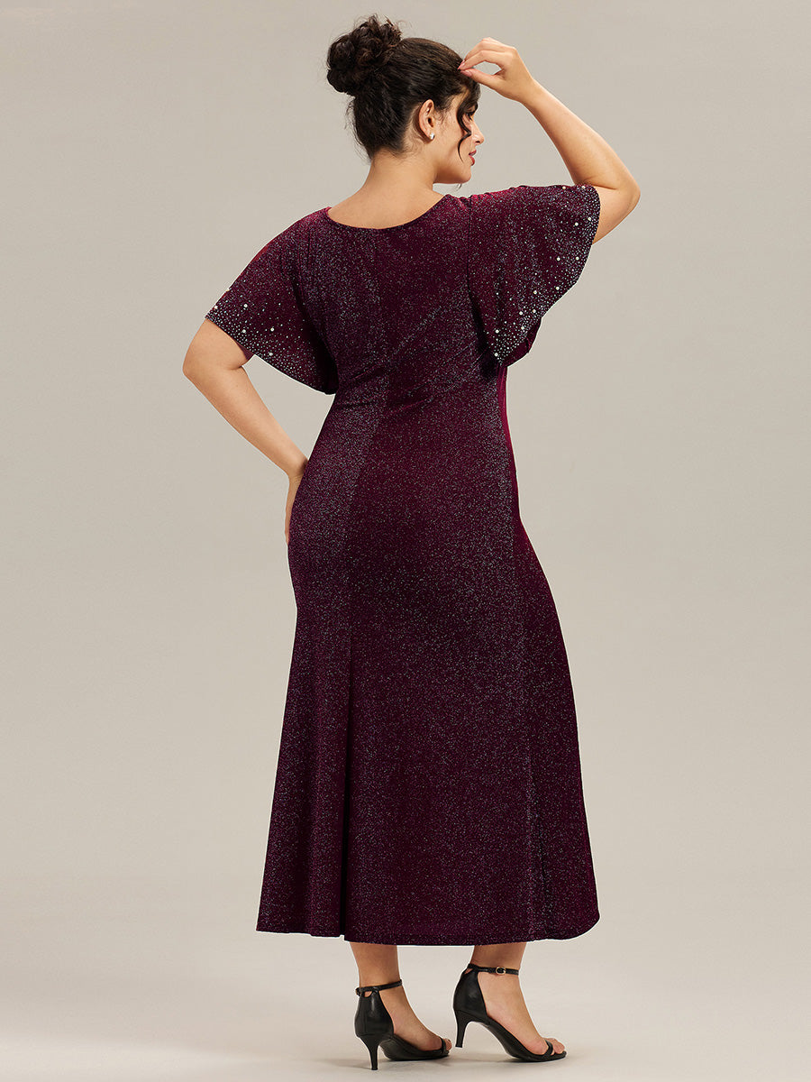 ever FATE| Plus Size Sequin Flutter Sleeve Formal Dress