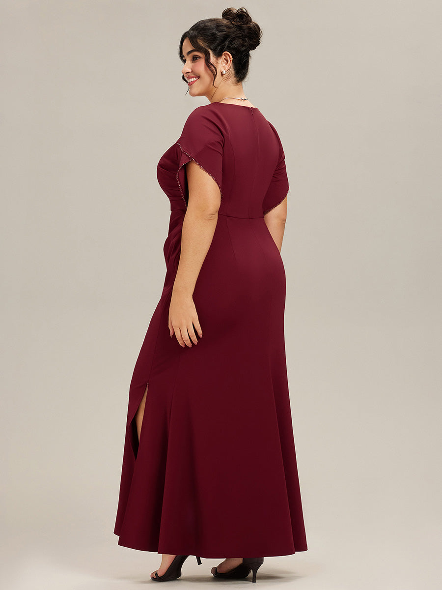 ever EZRA| Thigh-High Slit Tulip Sleeve Evening Dress