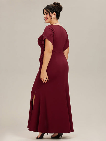 ever EZRA| Thigh-High Slit Tulip Sleeve Evening Dress