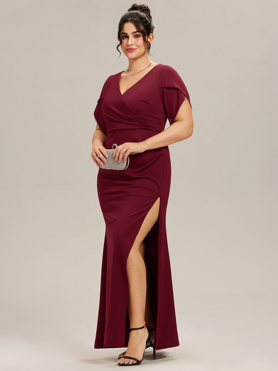 ever EZRA| Thigh-High Slit Tulip Sleeve Evening Dress