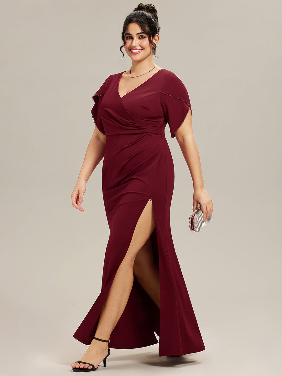 ever EZRA| Thigh-High Slit Tulip Sleeve Evening Dress