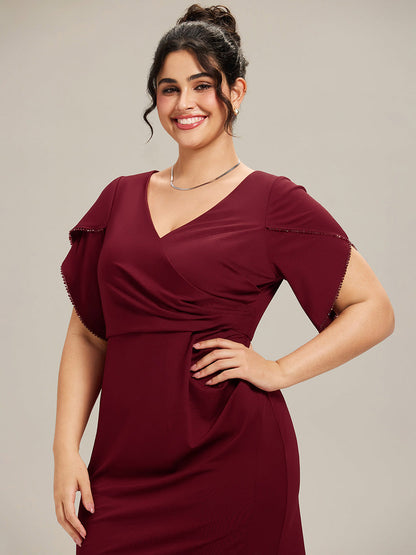 pretty EZRA| Plus Size Thigh-High SlitTulip Sleeve Formal Dress