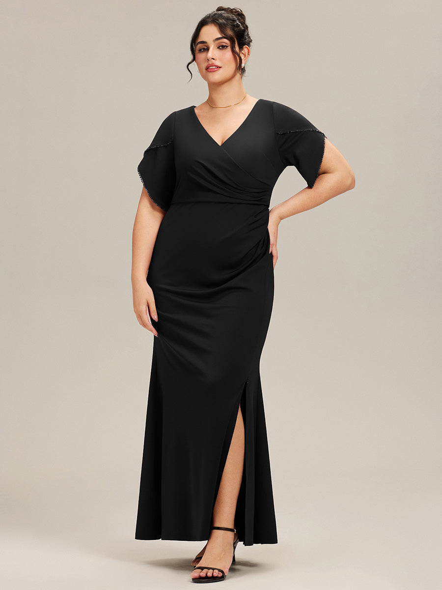 ever EZRA| Thigh-High Slit Tulip Sleeve Evening Dress
