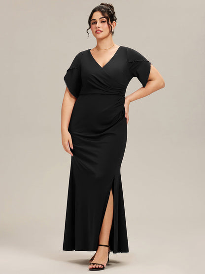 ever EZRA| Thigh-High Slit Tulip Sleeve Evening Dress
