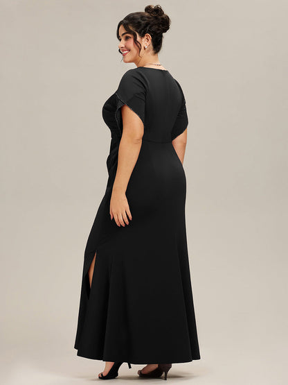 ever EZRA| Thigh-High Slit Tulip Sleeve Evening Dress