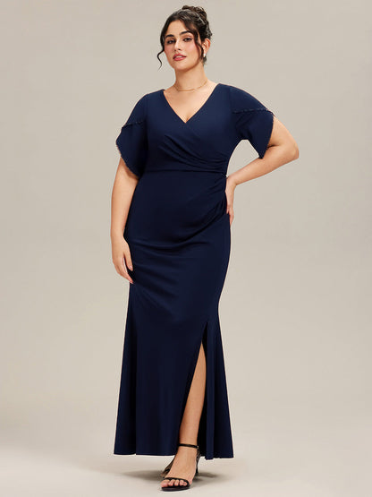 ever EZRA| Thigh-High Slit Tulip Sleeve Evening Dress