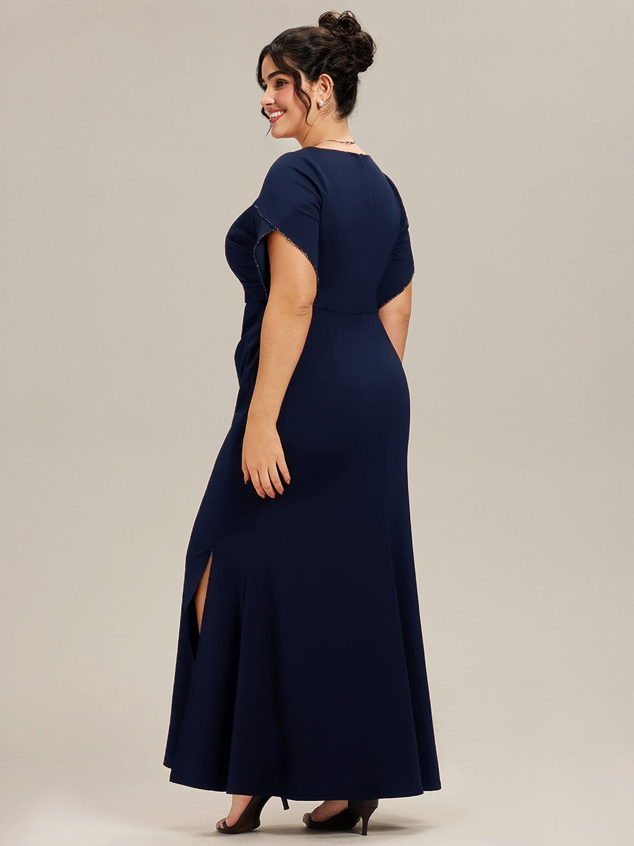 pretty EZRA| Plus Size Thigh-High SlitTulip Sleeve Formal Dress
