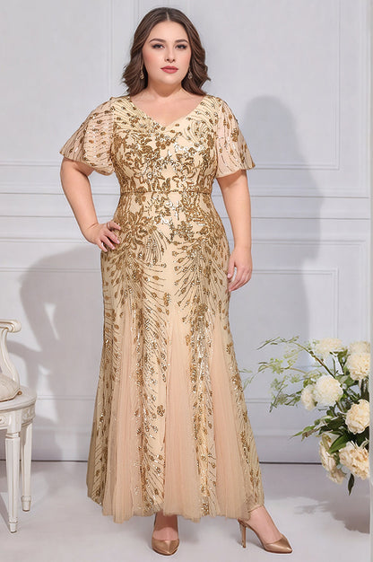 ever ANNIKA| Embroidered Sequin Ruffle Sleeve Evening Dress