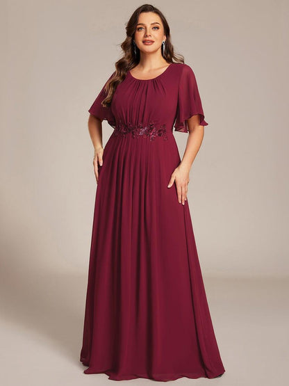 pretty ASPYN|Plus Size Pleated Waist Applique Maxi Bridesmaid Dress