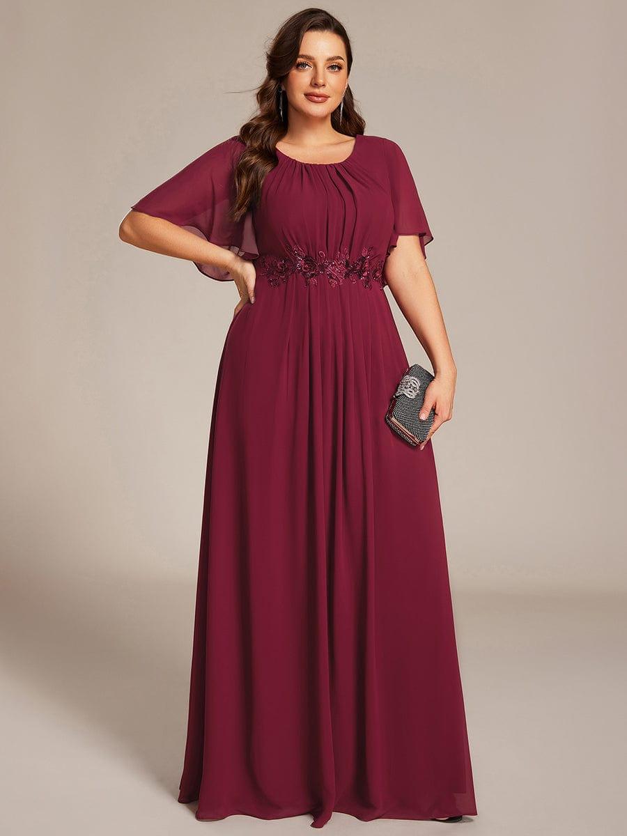 pretty ASPYN|Plus Size Pleated Waist Applique Chiffon Maxi Formal Dress
