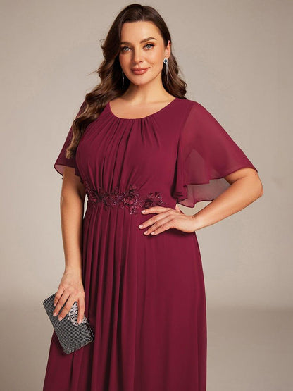 pretty ASPYN|Plus Size Pleated Waist Applique Chiffon Maxi Formal Dress