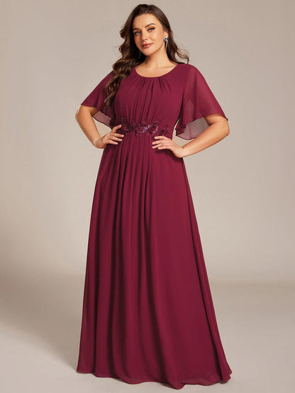 pretty ASPYN|Plus Size Pleated Waist Applique Chiffon Maxi Formal Dress