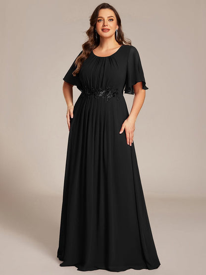 pretty ASPYN|Plus Size Pleated Waist Applique Chiffon Maxi Formal Dress