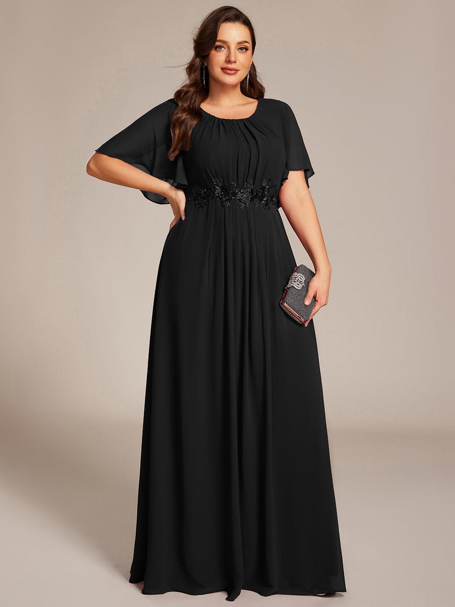pretty ASPYN|Plus Size Pleated Waist Applique Chiffon Maxi Formal Dress