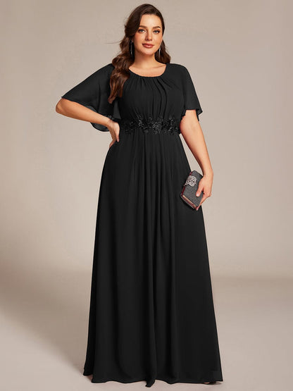 pretty ASPYN|Plus Size Pleated Waist Applique Maxi Bridesmaid Dress