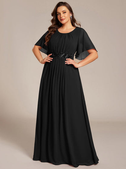 pretty ASPYN|Plus Size Pleated Waist Applique Chiffon Maxi Formal Dress
