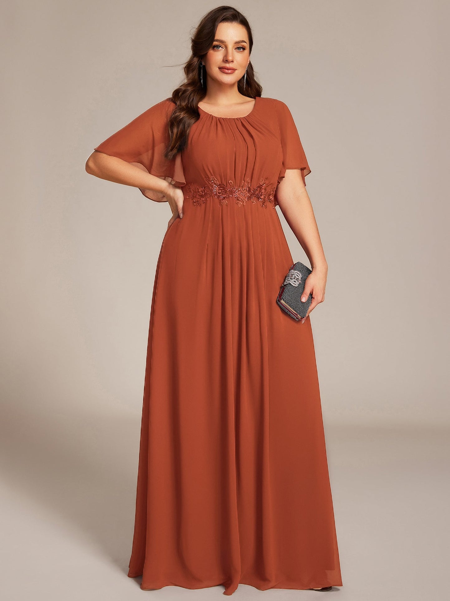 pretty ASPYN|Plus Size Pleated Waist Applique Chiffon Maxi Formal Dress