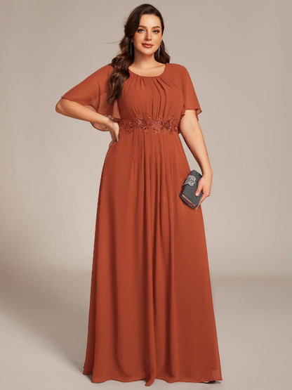 pretty ASPYN|Plus Size Pleated Waist Applique Chiffon Maxi Formal Dress