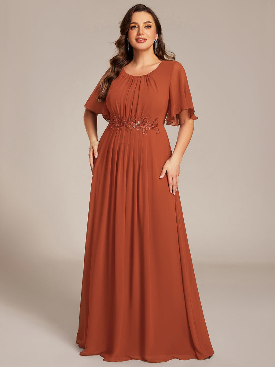 pretty ASPYN|Plus Size Pleated Waist Applique Chiffon Maxi Formal Dress