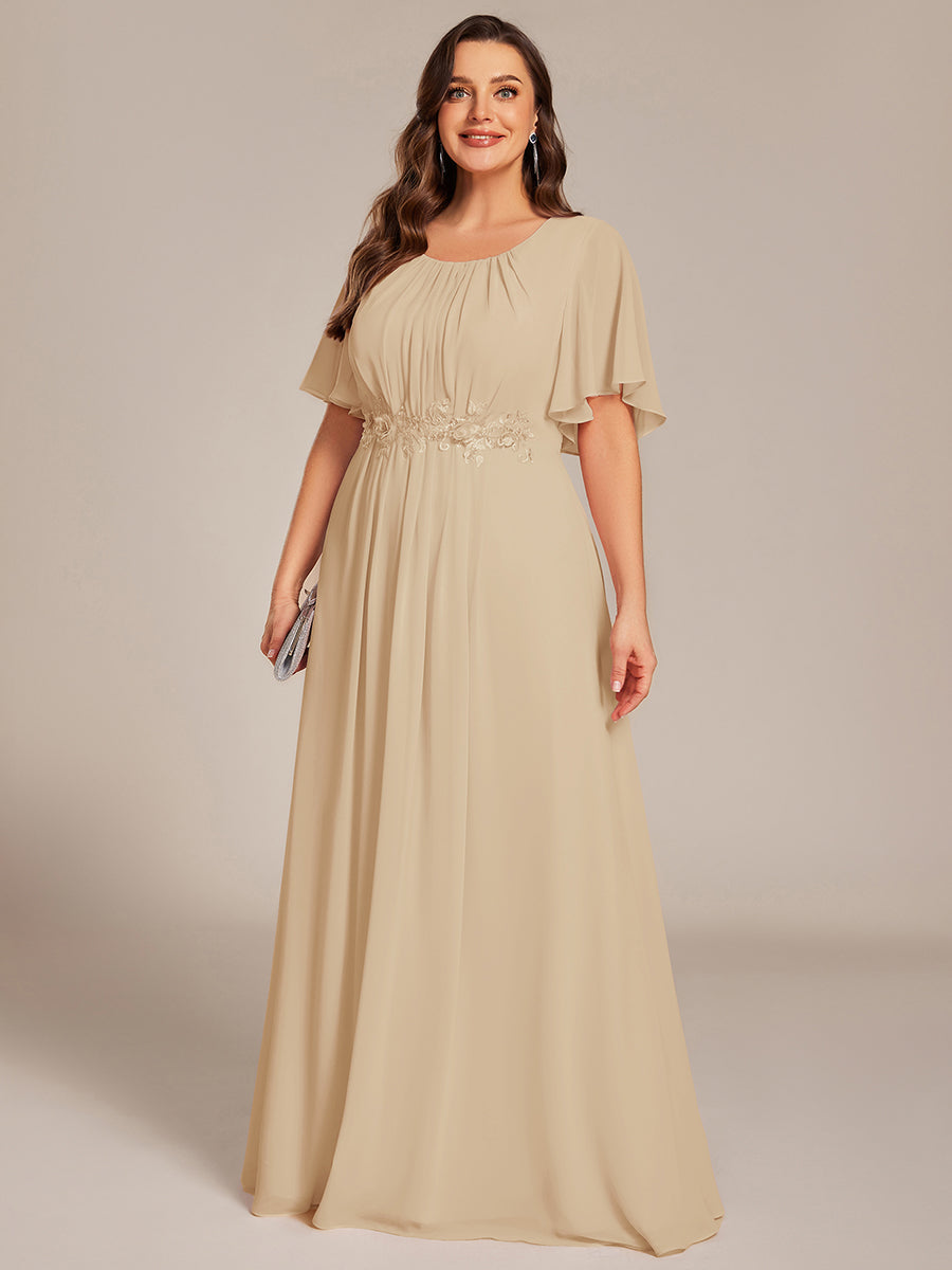 pretty ASPYN|Plus Size Pleated Waist Applique Chiffon Maxi Formal Dress