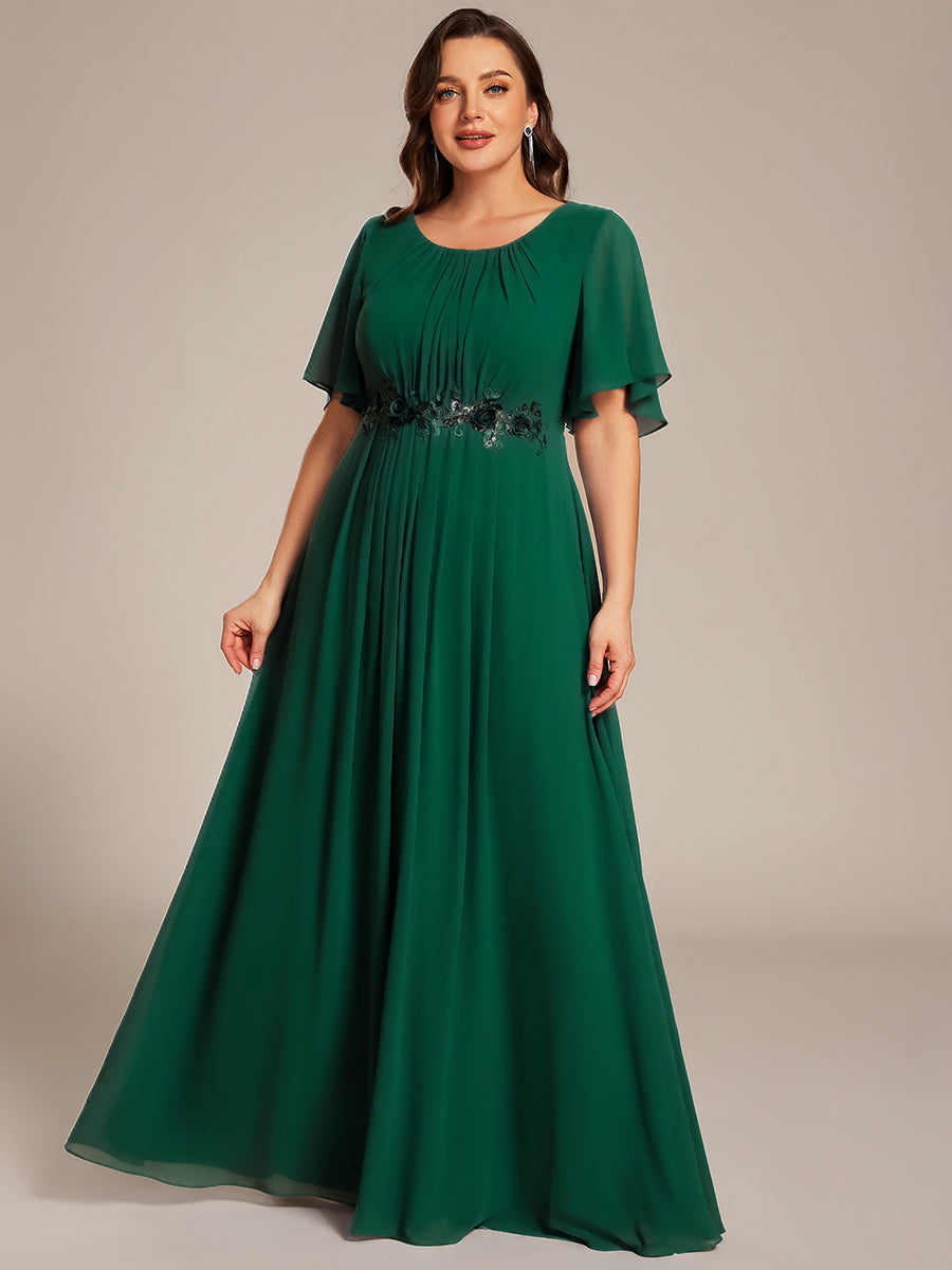 pretty ASPYN|Plus Size Pleated Waist Applique Chiffon Maxi Formal Dress