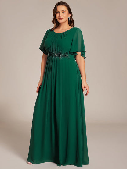 pretty ASPYN|Plus Size Pleated Waist Applique Chiffon Maxi Formal Dress