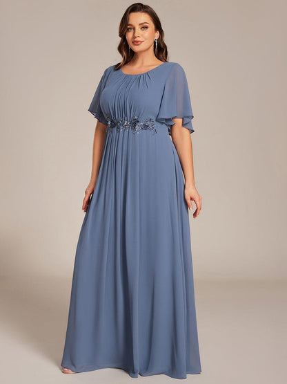 pretty ASPYN|Plus Size Pleated Waist Applique Chiffon Maxi Formal Dress