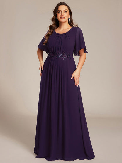 pretty ASPYN|Plus Size Pleated Waist Applique Chiffon Maxi Formal Dress