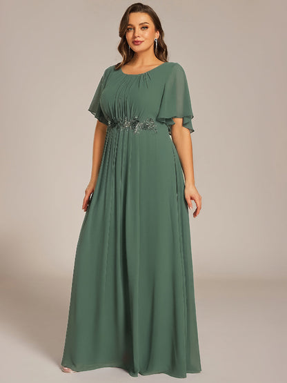 pretty ASPYN|Plus Size Pleated Waist Applique Maxi Bridesmaid Dress