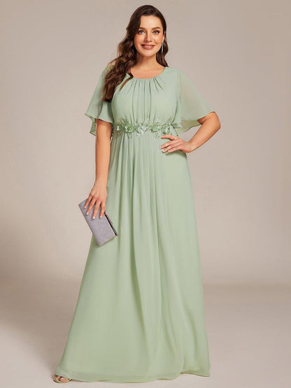 pretty ASPYN|Plus Size Pleated Waist Applique Chiffon Maxi Formal Dress
