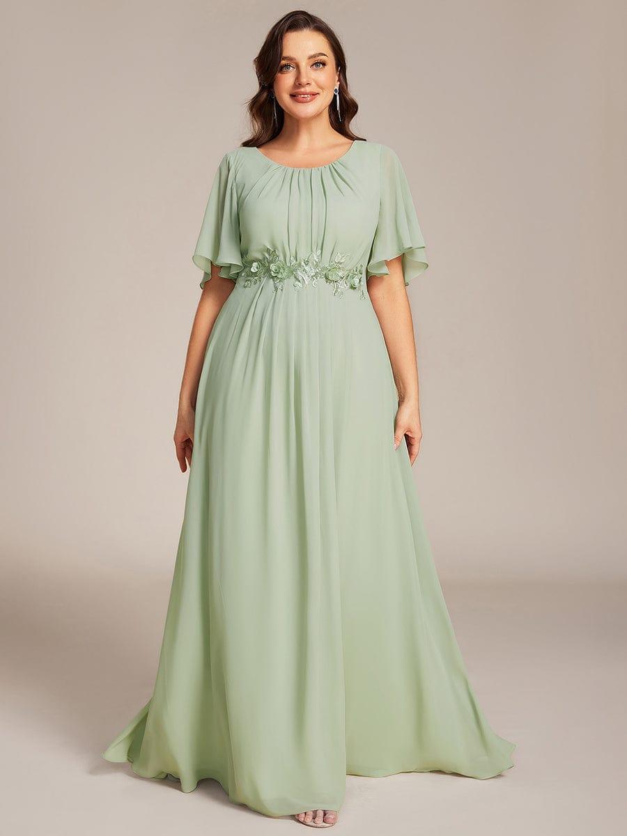 pretty ASPYN|Plus Size Pleated Waist Applique Chiffon Maxi Formal Dress