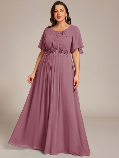 pretty ASPYN|Plus Size Pleated Waist Applique Chiffon Maxi Formal Dress