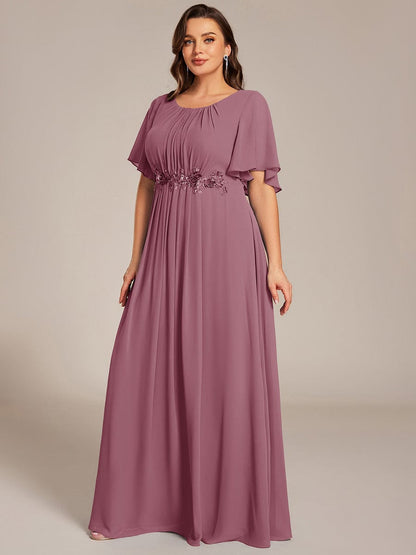 pretty ASPYN|Plus Size Pleated Waist Applique Chiffon Maxi Formal Dress