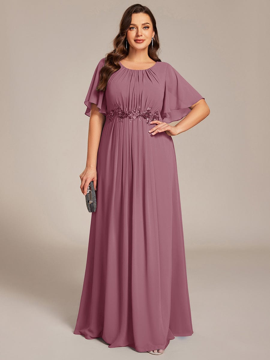 pretty ASPYN|Plus Size Pleated Waist Applique Chiffon Maxi Formal Dress