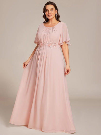 pretty ASPYN|Plus Size Pleated Waist Applique Chiffon Maxi Formal Dress
