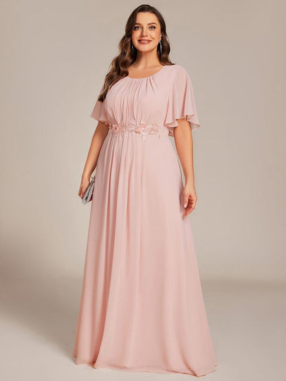 pretty ASPYN|Plus Size Pleated Waist Applique Chiffon Maxi Formal Dress