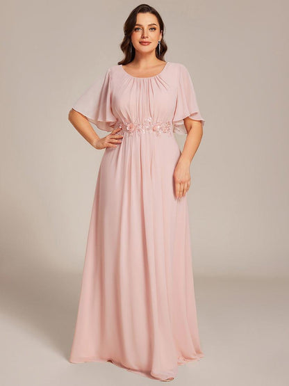 pretty ASPYN|Plus Size Pleated Waist Applique Chiffon Maxi Formal Dress