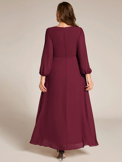 ever MARYAM|Plus Size V-Neck Long Sleeves Chiffon Formal Evening Dress with Applique