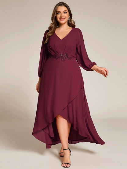 ever MARYAM|Plus Size V-Neck Long Sleeves Chiffon Formal Evening Dress with Applique
