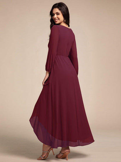 ever MARYAM|Long Lantern Sleeves Waist Applique Chiffon Formal Evening Dress