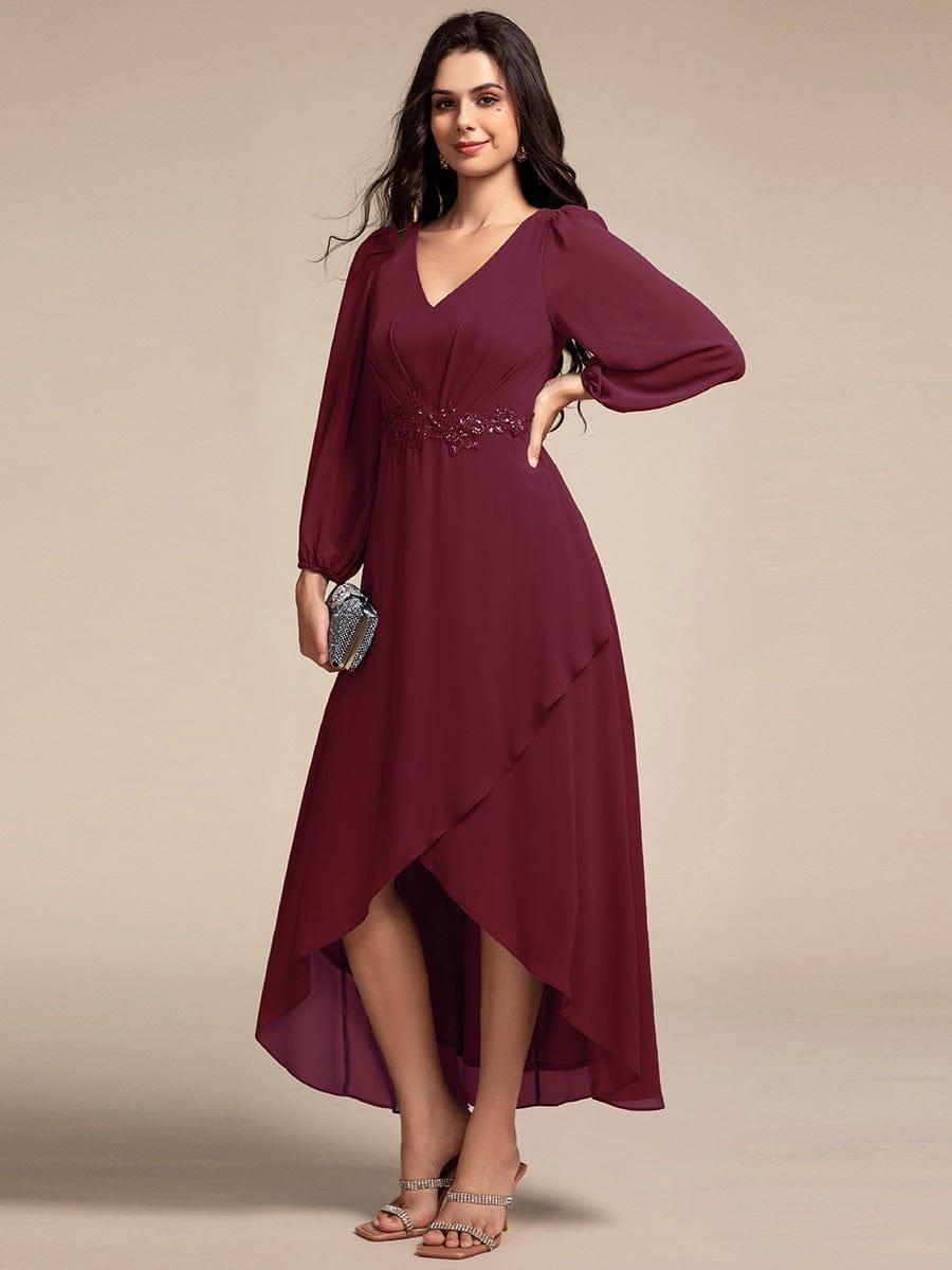ever MARYAM|Long Lantern Sleeves Waist Applique Chiffon Formal Evening Dress