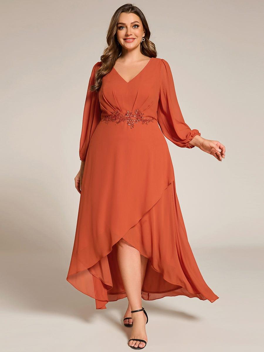 ever MARYAM|Plus Size V-Neck Long Sleeves Chiffon Formal Evening Dress with Applique