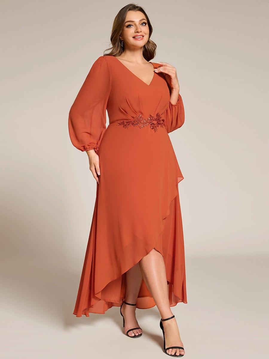 ever MARYAM|Plus Size V-Neck Long Sleeves Chiffon Formal Evening Dress with Applique