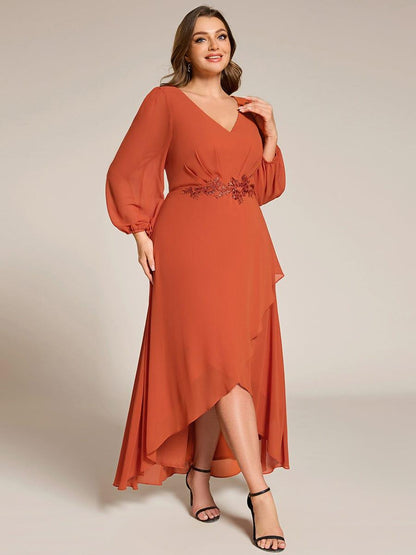 ever MARYAM|Plus Size V-Neck Long Sleeves Chiffon Formal Evening Dress with Applique